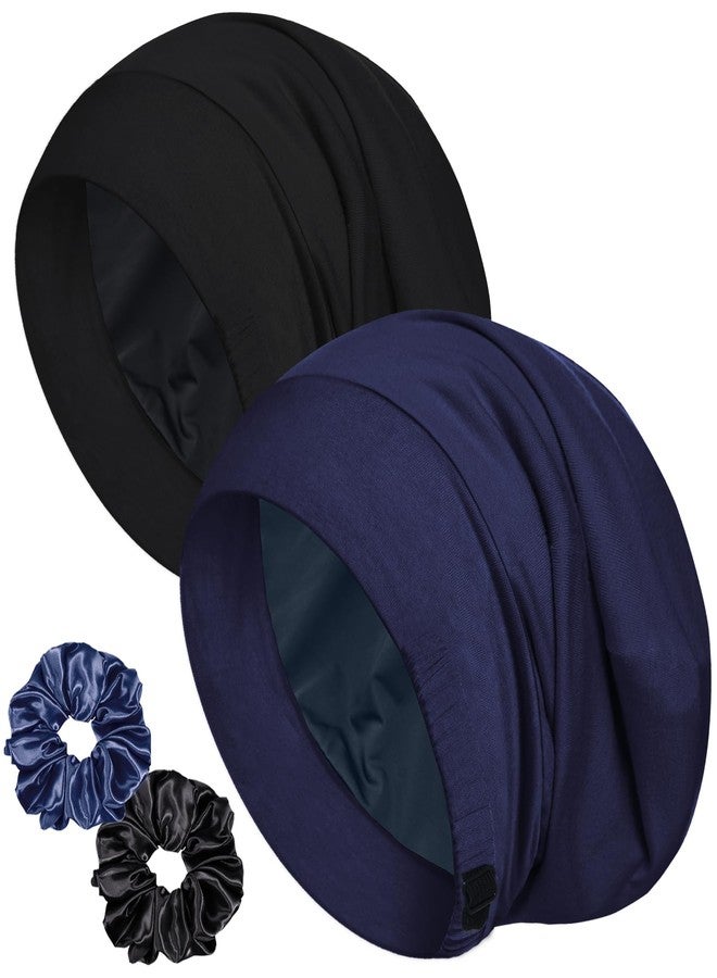 Roybens 2pcs Sleep Cap Bonnet for Sleeping, Adjustable Cooling Ice Silk Lined Hair Bonnets for Natural Curly Braids Beanie Hat Women Men - Image 1